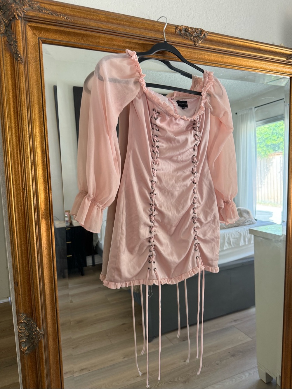 MAJORELLE Blush Pink Sheer Puff Sleeve Lace-Up Mini Dress